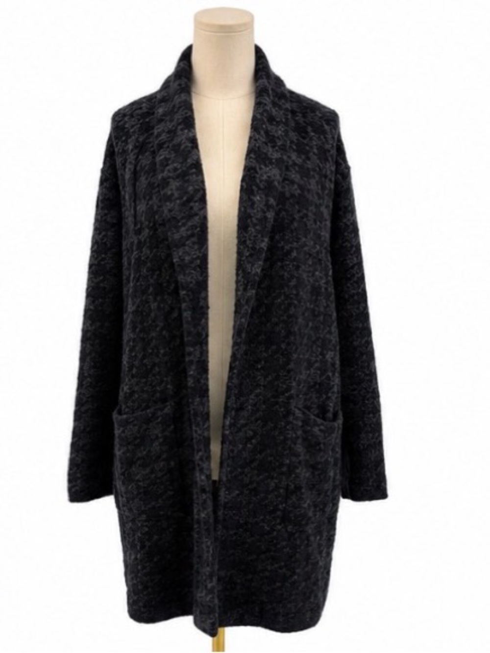 Max Studio Women’s Large Black Charcoal Heavy Knit Open Front Cardigan